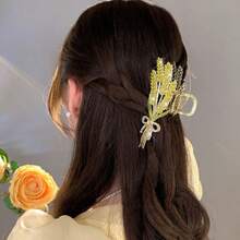 1pc Women's Hair Claw Clip,For High Ponytail And Bun Style,With Butterfly And Rhinestone Decoration,Birthday & Valentine's Day Gif - Wheat Ear Hair Clip - View 3