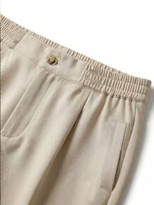 FEIAO Men's Vintage "Old Money Style" Solid Color Straight Leg Pants, Elastic Waistband, All-Season Versatile Essential Trousers - Khaki - View 4