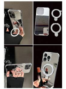 1pc Mirror Stand Phone Case - Silver - View 6