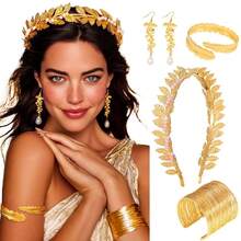 4pcs Greek Goddess Costume Accessories Set, Gold Foil Robe Party Jewelry, Women's,Halloween - Multicolor - View 6