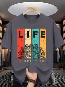 Summer Men's Fashion Pattern Short Sleeve Shirt T T-Shirt With Letter Pattern Print - 黑色 - 查看 9