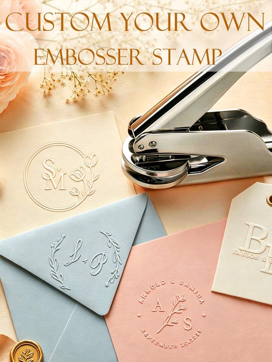 Sello de Relieve Personalizado para Boda con Monograma - Sello de Sobre de Boda Personalizado - Sello de Relieve de Iniciales para Invitaciones - Plateado