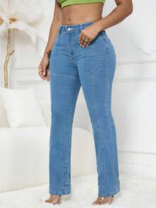 Women's Slims Classic Straight Leg Jean,Multi-Pocket Design,Zipper Fly Closure Utility Jeans - Light Wash - View 4