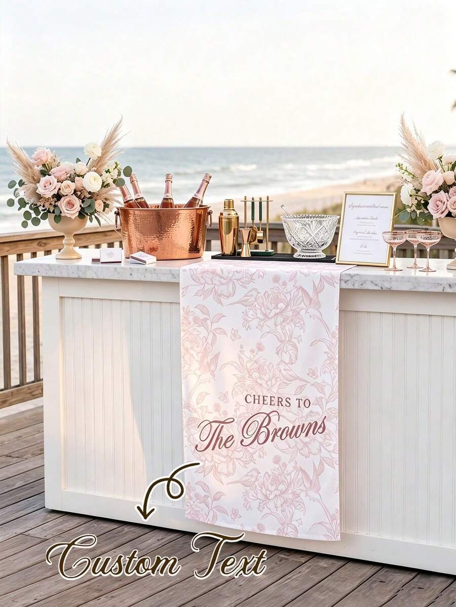 Personalized Linen Striped Bar Or Event Sign, Wedding Welcome Banner, Fabric Bar Menu Banner, Linen Cotton, Personalized Name & Date Sign