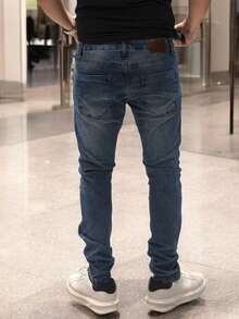 Men's Slim Fit Premium Denim Jeans With Elastane Lycra - 藍色馬貝拉 - 查看 3
