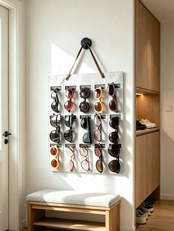 Wall Mount Hanging Glasses Organizer, Multi Compartment Foldable Fashion Glasses Storage Bag For Home Bedroom Closet Eyewear Display Daily Use