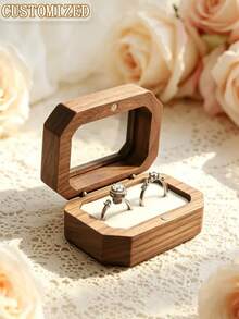 Customized Wooden Ring Bearer Box, Personalized Walnut Wedding Ring Box, Engraved Double Ring Box, Proposal Ring Holder - Multicolor - View 2