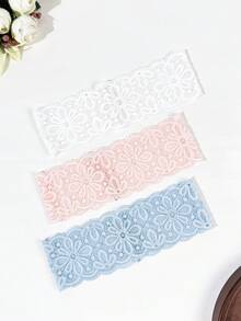 3pcs/Set Wedding Ji Women's Solid Color Lace Girl Style Elegant Fashion Breathable Comfortable Lightweight Floral Embroidery Decorated Headband, Suitable For Daily Commute Outfit Matching, Shopping, Travel, Photography, Exquisite Gift For Best Friend - Multicolor #3 - View 2