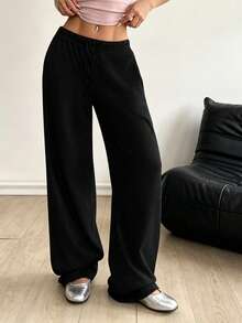 1pc All-Match Minimalist Casual Fitness Training Yoga Running Versatile Women's Low Waist Drawstring Wide Leg Pants Sports - Black - View 4