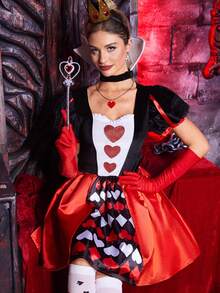 Set Kostum Halloween Wanita 8 Potong, Motif Hati dari Linen - MultiWarna - View 6
