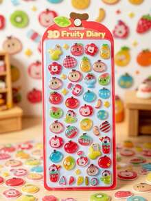 Q-Lia 15pcs Cute 3D Fruit Embossed Stickers, Water Droplet Effect Stickers, Reusable Waterproof Stickers, Waterproof Non-Slip 3D Fan Embossed Pattern Stickers, Textured 3D Design And Atmospheric Mixed Colors, Suitable For DIY Decoration - Multicolor - View 9