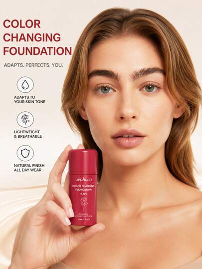 zephoco Color Changing Foundation - Skin Tone Adapting Liquid Foundation For Women, Self Adjusting Natural Finish, Blurs Imperfections & Fine Lines, SPF 15, All Skin Types, 1 Fl Oz