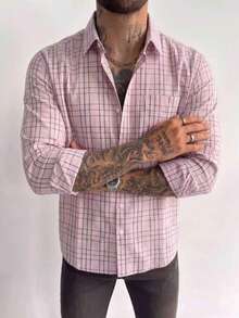 Men's Casual Versatile Commuter Plaid Long Sleeve Shirt, Suitable For Daily Wear, Holiday Gift, - Multicolor - View 1