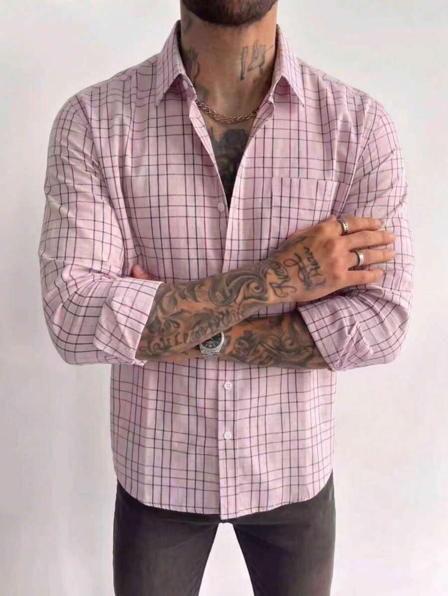 Men's Casual Versatile Commuter Plaid Long Sleeve Shirt, Suitable For Daily Wear, Holiday Gift, - Multicolor - View 1