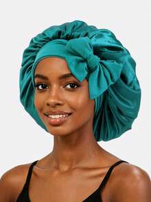 1pc Women's Elastic Ribbon Bow Faux Silk Sleep Cap Hair Protection Hat Suitable For Daily Use - Multicolor - View 20