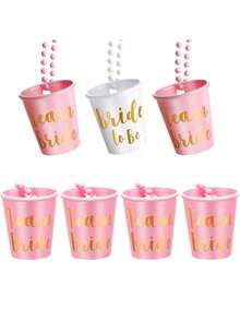 Wedding Celebration Wine Glass Set, Beaded Necklace Plastic Cup Set, Groom & Bride Toasting Cups, Mini Liquor Glass Holder, Bachelorette & Bachelor Party Gifts, Multi-Piece Set, Multi-Color Options: Pink, White, Black, Rose Red - View 12