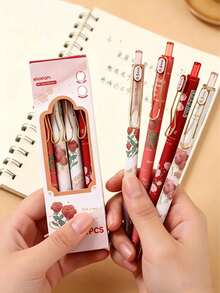 Set 4 Pulpen Ballpoint Tarik Motif Mawar Vintage - Tulisan Halus, Ujung Sedang, Tinta Hitam, Desain Ergonomis, Perlengkapan Alat Tulis yang Lucu, Cocok untuk Sekolah, Kantor, dan Penggunaan Sehari-hari - Sempurna untuk Kembali ke Sekolah, Halloween, Natal - pulpen - View 9