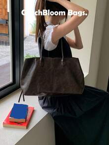 黑色大容量托特包，休閒尼龍單肩包，輕量通勤旅行手提包（不含配件） - 咖啡棕 - 查看 4