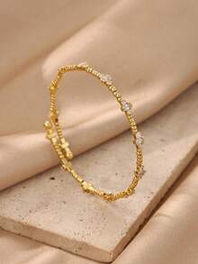 Exquisite Stackable Gold-Plated Bamboo & Ball Shape Bracelets With White Zirconia Inlay, 18K Gold Plated Fade-Resistant Adjustable Bangle, Suitable For Women, Mom, Best Friend And Girlfriend, Wedding, Vacation Charm Jewelry, Party, Daily Wear Accessory, Birthday Anniversary Gift - Various - View 4