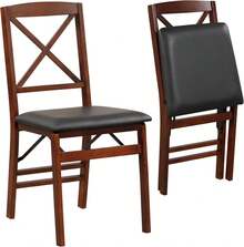 Folding Dining Chairs Set Of Two, Solid Wood Foldable Kitchen Chairs With Padded Seat, Heavy Duty Space Saving Furniture For Apartment Small Space, Vintage Natural Wood Grain - Walnut-x Back - View 2