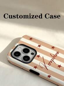 1pc Customized Minimalist Artistic Contrast Color Dual-Tone Striped Star Name Phone Case, 2-In-1 Glossy Film Full Coverage Hard Shell Protective Cover For IPhone 11/12/13/14/15/16/17 Pro Max - Multicolor - View 4
