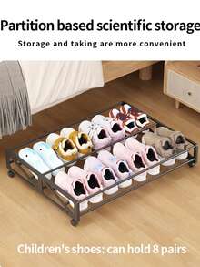 Under Bed Movable Shoe Storage Rack, Smooth Rolling Wheels For Effortless Sliding, Space-Saving Shoe Organizer For Home And Dorm - Black - View 8