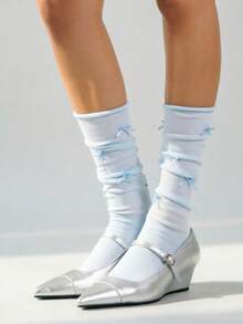 1/2 Paar graue Ballettsocken in Mittellänge, Schleifen-Slouch-Socken, weiße Kniestrümpfe mit umgeschlagener Kante, Schulanfang-Wadensocken für Damen - Verschiedenfarbig - Übersicht 7
