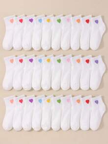 10/5 Pairs Random Color Mid-Calf Socks, Cute Heart Print Design, Soft ...