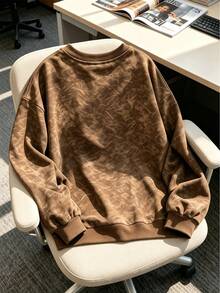 1pc Street Style Vintage Washed Crew Neck Sweatshirt For Big Kids & Teen Boys, Cartoon Cardboard Box Man & Coffee Graphic Print - Brown - View 4