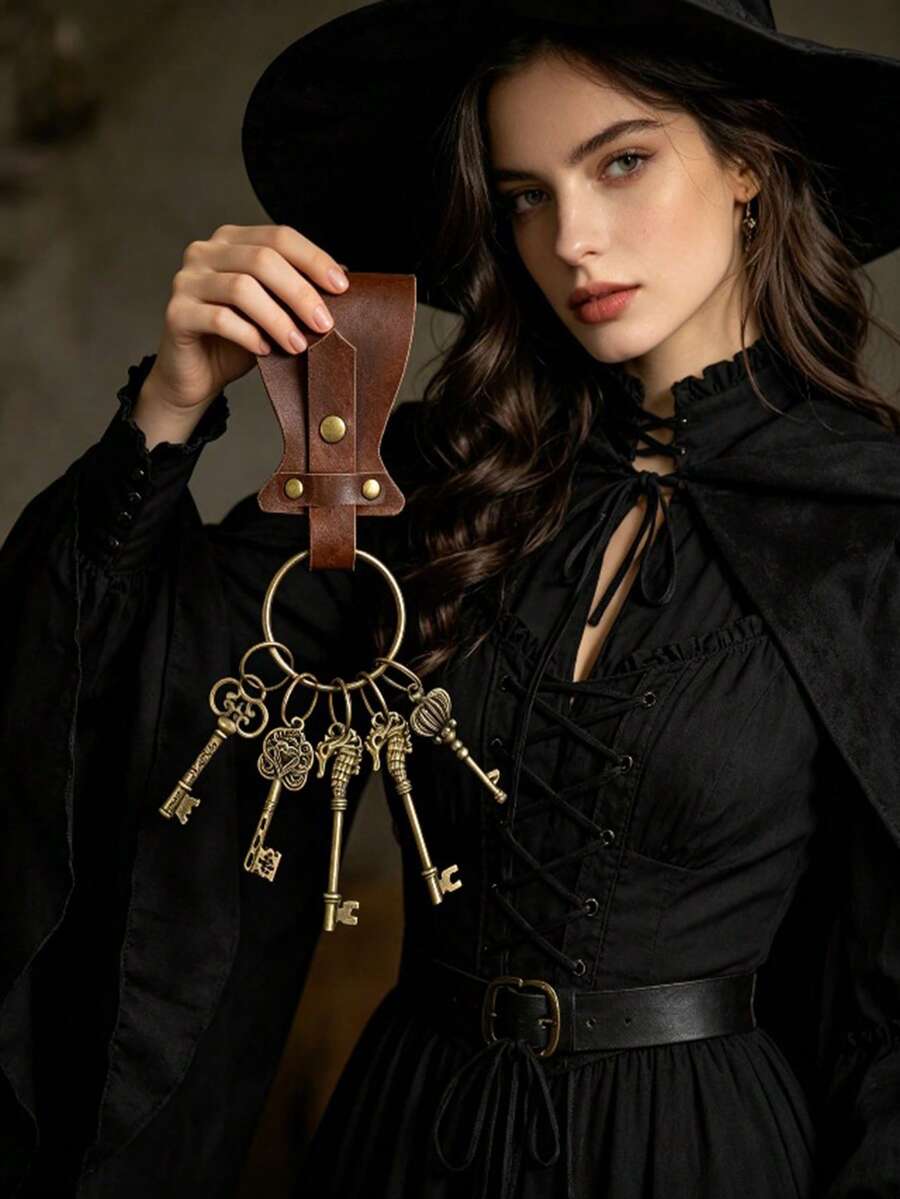 Medieval Vintage PU Keychain Pendant,Halloween Dark Style Witch Cosplay Atmospheric Accessory,Suitable For Carnival And Halloween Costume Accessories - Multicolor - View 1
