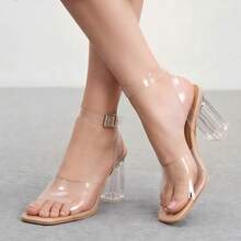 Women's Transparent Crystal Thick Heel High-Heeled Sandals, Elegant And Fashionable Style, Suitable For Daily Life, Banquets, Dances, Parties - 杏色 - 查看 4