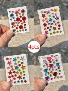 Mini Rhinestone Stickers - Self-Adhesive Multi-Color Mixed Shapes (Heart, Star, Flower) Suitable For DIY Crafts, Nail Art, Face And Body Decoration - Shiny Acrylic Rhinestones For Jewelry Making, Hair Accessories, Craft Supplies, Handmade Decor - View 8
