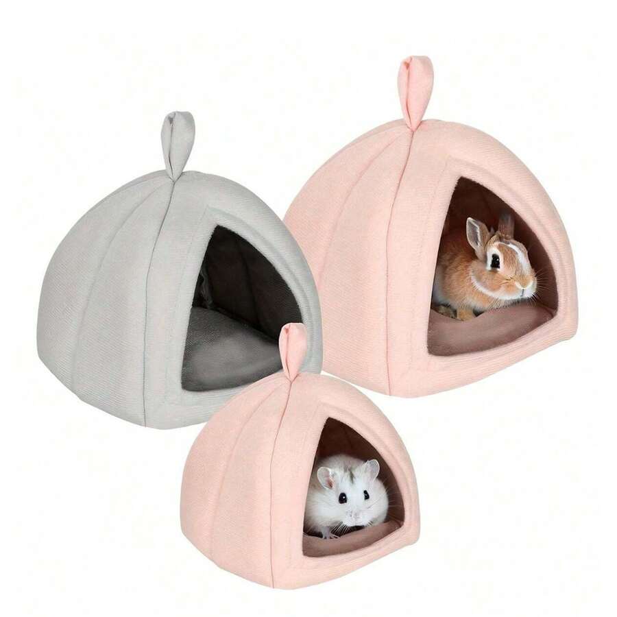 Small Pet Bed Hamster Cage Rabbit Nest Multi-Purpose Rabbit Hideout Triangular Guinea Pig Golden Hamster Bed Four-Season Warm Pet Plush Nest Semi-Enclosed House - A - View 1