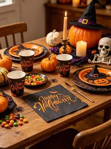 16pcs Halloween Napkins, Printed With "Happy Halloween" Gold Foil Design, Suitable For Center Decoration, Disposable Napkins, Suitable For Halloween Dinner, Holiday Party, Theme Event And Birthday Party - Multicolor - View 10