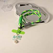 Bowknot Pearl Pendant Wrist Strap, Durable, Color-Blocked, Short Style, Unisex, Colorful Phone Woven Lanyard, Universal Pendant Chain, Short Cord, Sturdy, Perfect For Travel, Anti-Lost Gadget, Frees Your Hands - Multicolor - View 5