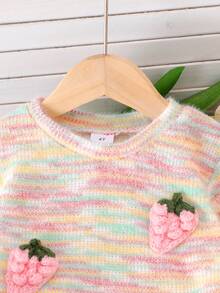 Conjunto de 2 piezas de top con diseño 3D de fresa linda y pantalones de mezclilla para niñas, para primavera/otoño - Rosa - Ver 3