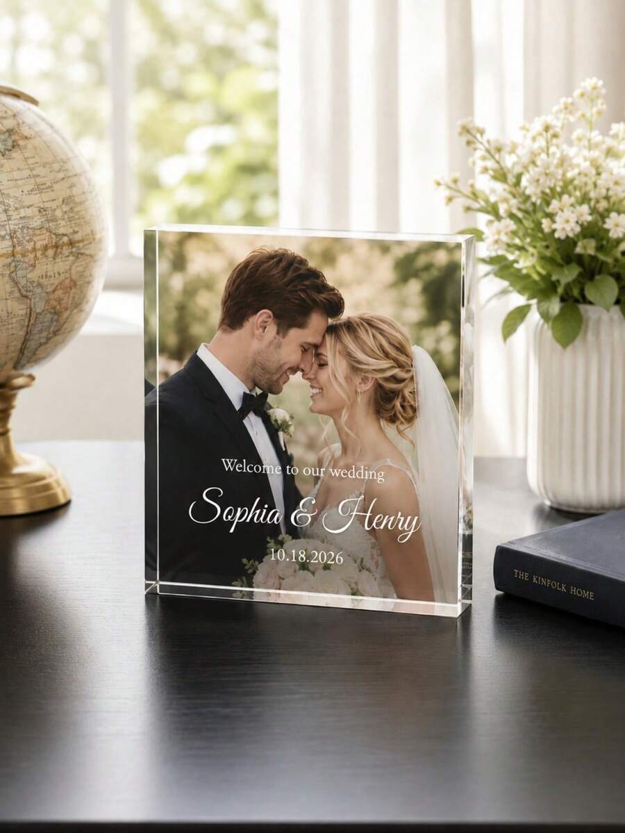 Custom Photo Acrylic Plaque, Personalized Wedding Acrylic Block Gift, Suitable For Groom And Bride, Custom Name And Date Engraved Home Decor Keepsake Ornament - Multicolor - View 1