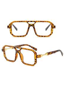 1 Pair Women's And Men's Rectangular Frame Optical Glasses, Suitable For Office Computer Wear, Clear Lenses, Comfortable For Daily Wear, Women's Eyewear Accessories - Leopard Print - View 2