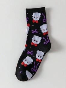 1/3 Pasang Kaos Kaki Wanita Setengah Betis Motif Hantu Lucu Halloween dengan Pita yang Dipersonalisasi - MultiWarna - View 13