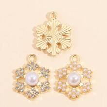 10Pcs Snowflake Series Pearl & Rhinestone Alloy Snowflake Pendants, Suitable For DIY Jewelry Making, Necklace Bracelet Earring Accessories, Christmas Holiday Decoration Gifts - Multicolor - View 8