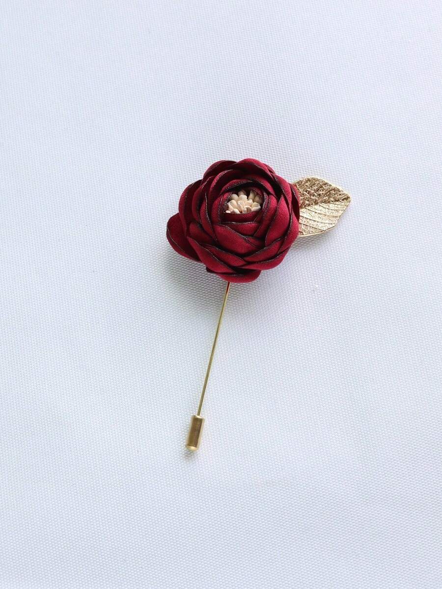 1pc Burgundy Men's Formal Business Brooch, Groom Groomsman Wedding Lapel Pin, Suitable For Clothing, Bags, Backpacks Decoration Accessory, Suitable For School And Style - Wine Red - View 1