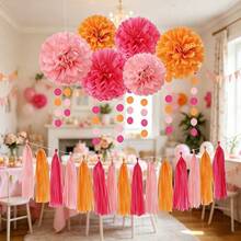 12/23pcs Red, White & Blue Party Decorations - Paper Napkin Pom Poms, Paper Tassels, Round Garland, Triangle Pennant Banners, Suitable For 4th Of July, Graduation, Birthday - A - View 8