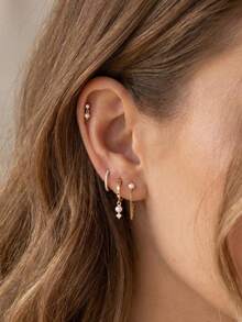 8 Pcs Dainty Gold Pearl Multi Piercing Earring Set, Tiny Pearl Chain Drop Stud , Minimal Stackable Ear Jewelry For Women Daily Party Wear - Gold - View 7