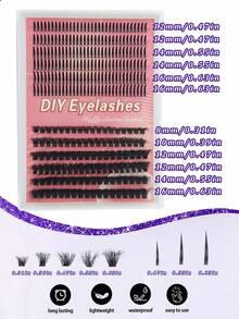 300 Peças Extensão de Cílios DIY 100D (8-16mm) Cachos de Cílios com Volume e Espinhos, Cachos de Extensão de Cílios 12/14/16mm Ultra Longos, Extensões de Cílios Profissionais para Visual Manga/Espinhoso/Mega Volume - D - Visão 5
