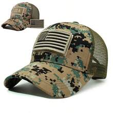 1pc Camouflage Patch National Flag Embroidered Baseball Cap, Spring/Summer Mesh Hat, Men's Outdoor Hook And Loop Baseball Cap - A - View 5