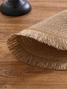 1/4/6/12pcs Bohemian Style Paper Round Placemats, Natural Tassel, Non-Slip, Suitable For Holiday Party, Birthday Party, Wedding Dinner Home Kitchen Table Decor - Coffee Brown - View 5