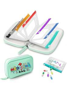 Juego de pastilleros impermeables A8, pastillero de gran capacidad para 7 días con dos dosis diarias, incluye 7 bolsas de almacenamiento codificadas por colores, pastillero de viaje reutilizable - Multicolor - Ver 14
