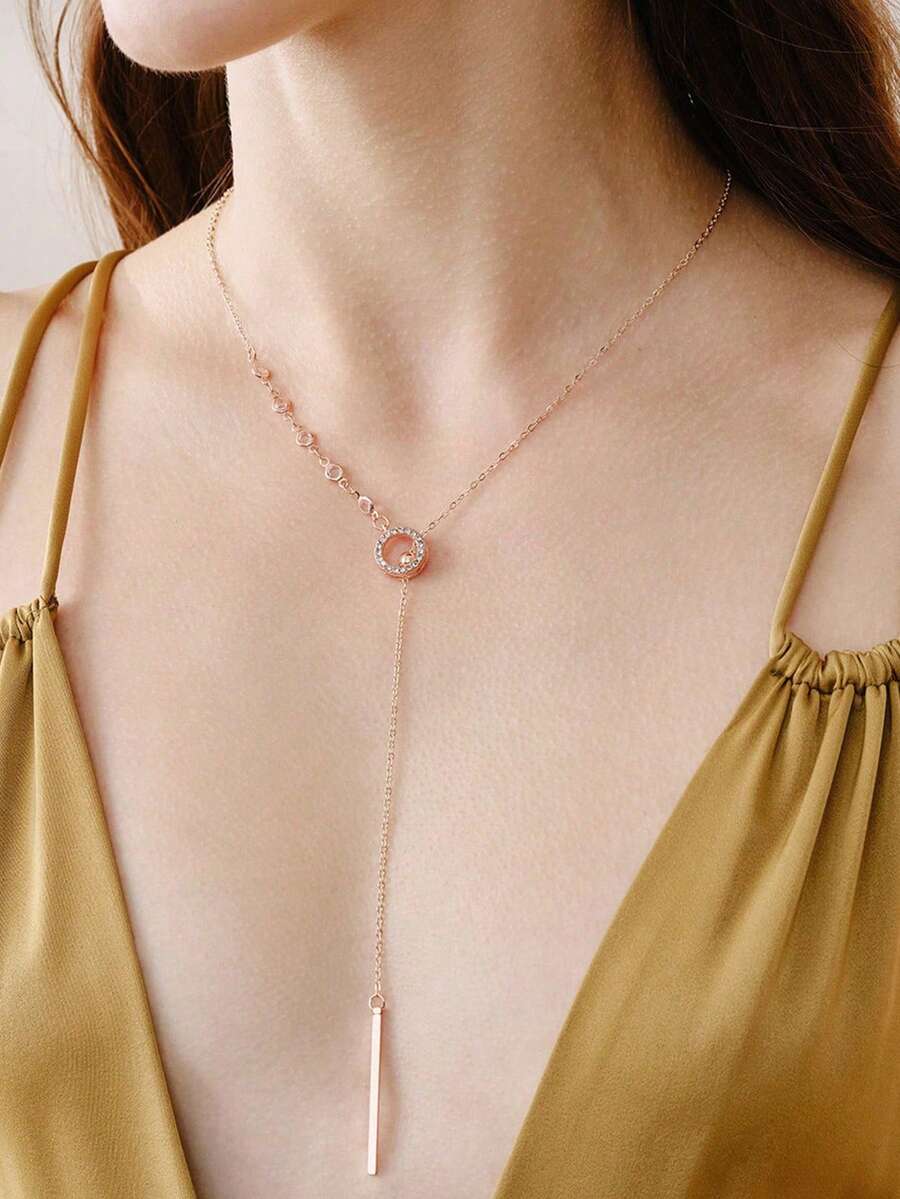 Opalesca 1 buah Kalung Liontin Bulat Minimalis Serbaguna dengan Hiasan Berlian Imitasi Sepanjang 80cm untuk Wanita, Musim Gugur/Dingin - Bintang - View 1