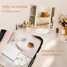 FASCINATE Lighted Makeup Mirror 2X/3X Magnification, Trifold Vanity Mirror With Lights, 21 LED Touch Dimming, Dual Power 180° Rotation Lit Beauty Table Mirror, Makeup Mirror With Lighting - White - View 6