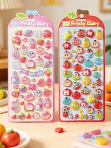 Q-Lia 15pcs Cute 3D Fruit Embossed Stickers, Water Droplet Effect Stickers, Reusable Waterproof Stickers, Waterproof Non-Slip 3D Fan Embossed Pattern Stickers, Textured 3D Design And Atmospheric Mixed Colors, Suitable For DIY Decoration - Multicolor - View 2